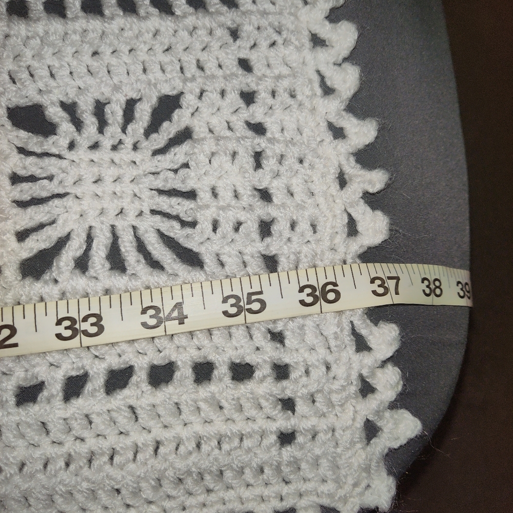 Hand Crocheted Lap Blanket 48x36 White Granny Square Throw Lightweight Handmade - Picture 3 of 4